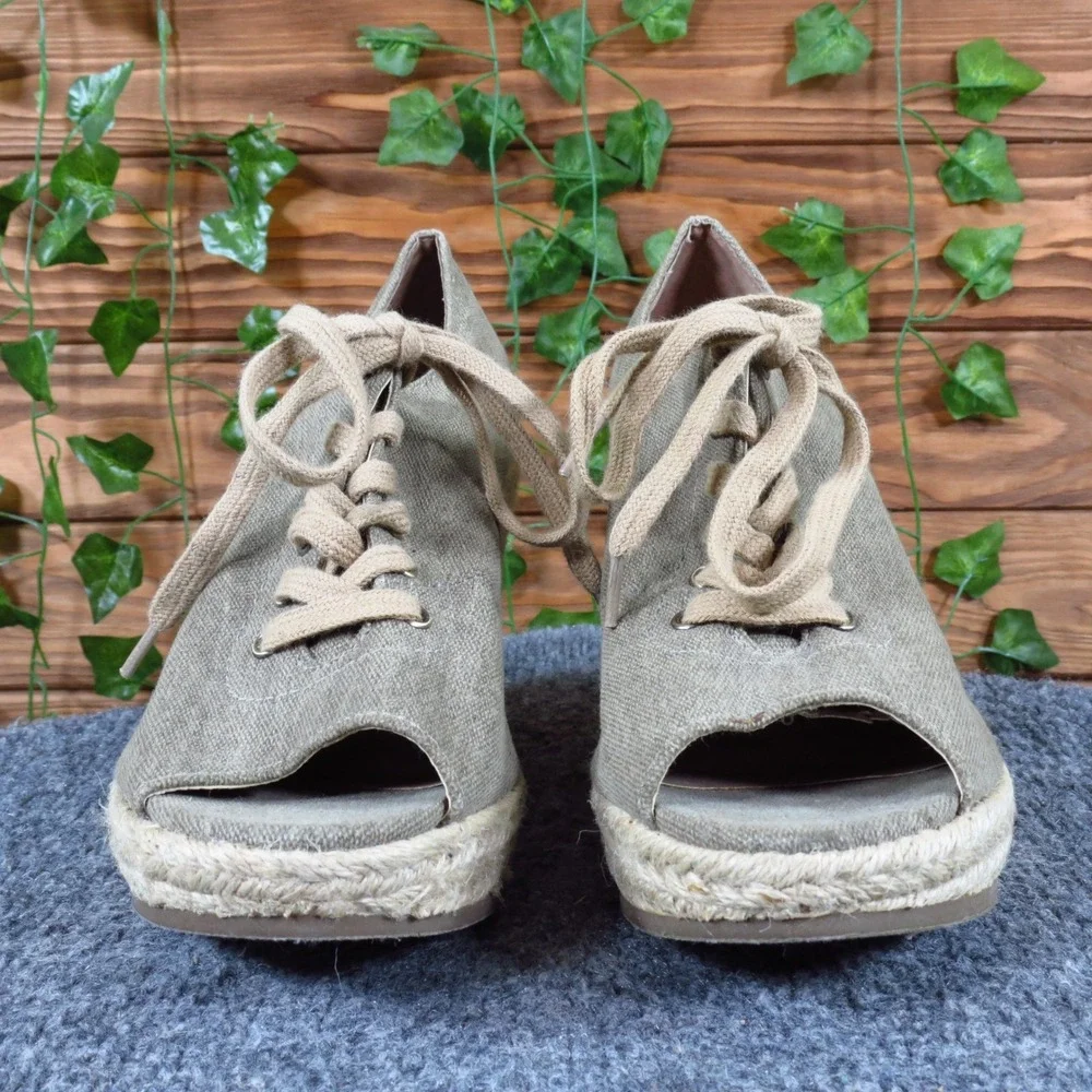 a.n.a 023-6071 Women‎ Espadrille Wedge Size 6M Summer Casual Olive Green Canvas